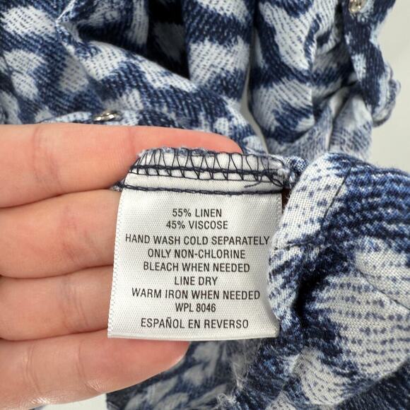 JM Collection Blue Leopard Linen Blend Button Up Blouse Women's Size XL - Picture 3 of 8